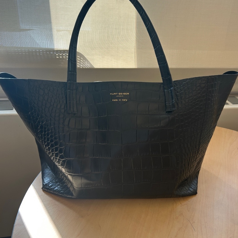 Kurt Geiger Black Croc Embossed Leather Bag